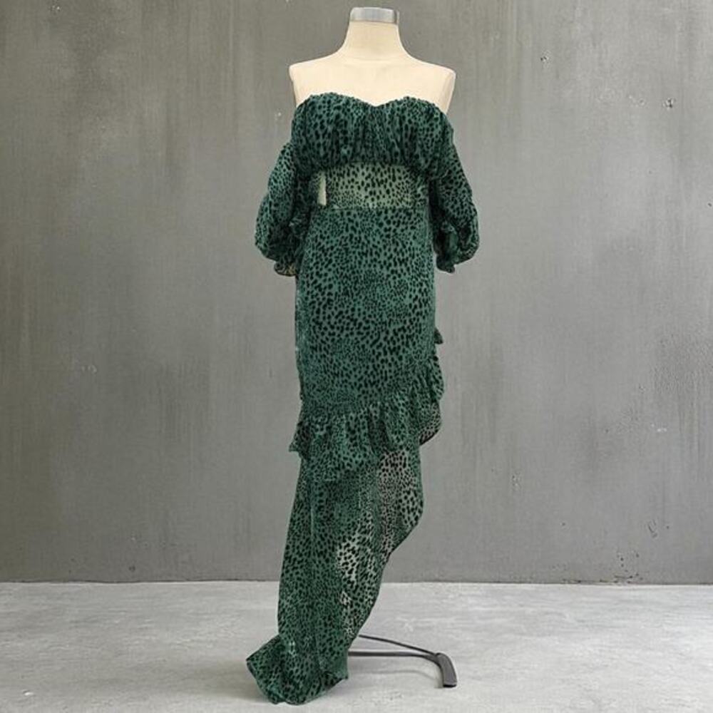Majorelle Women's Kayleigh Deep Teal Green Leopard Print Off-Shoulder Dress XL